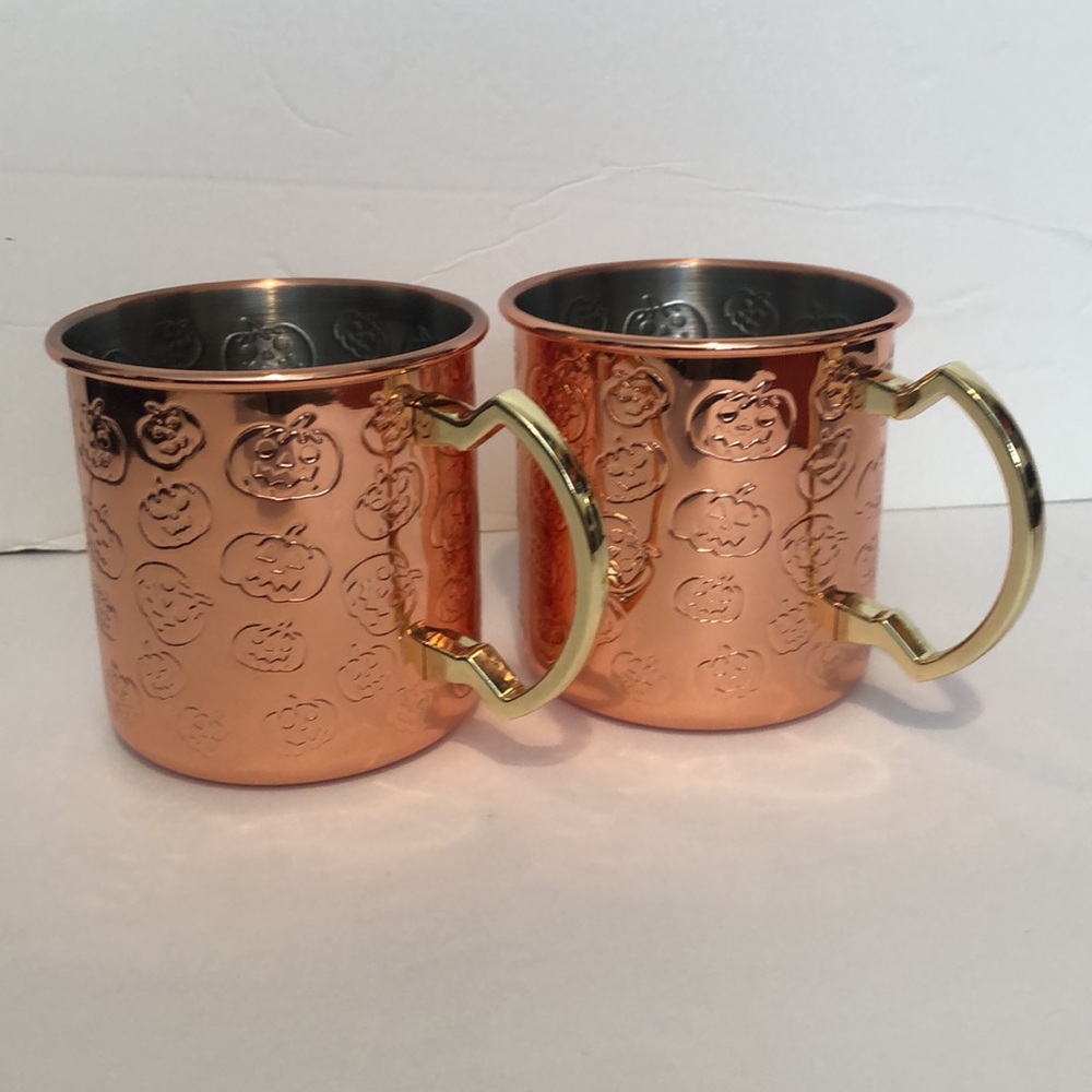 Set of 2 Moscow Mules Copper Pumpkin Embossed Mugs